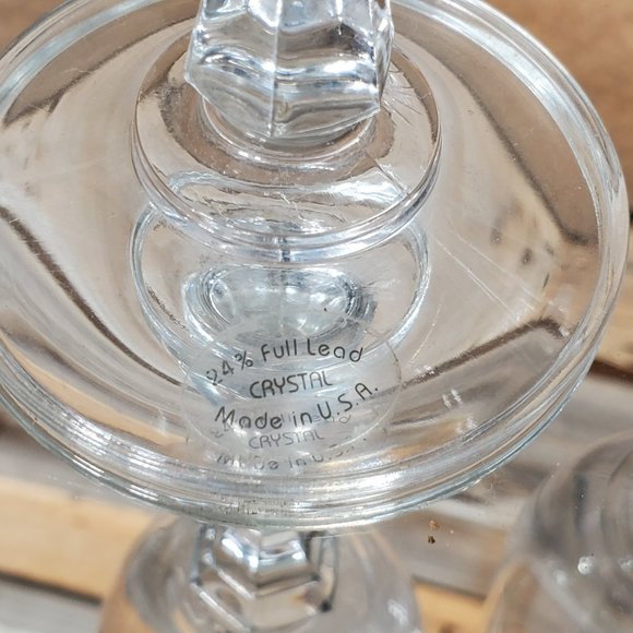 24% Lead Crystal Hand-Blown Glass Champagne Flutes - Pair - 6-Sided Stem #3 - Picture 7 of 8